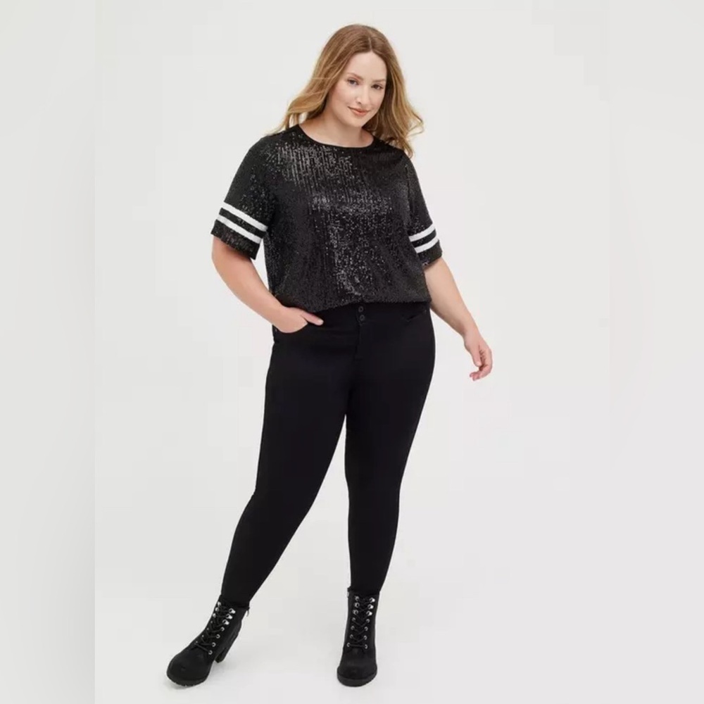 Torrid Abbey Blouse - Sequin Football Stripe Black - Picture 2 of 6